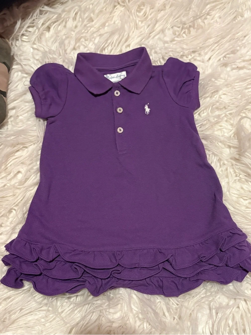 Vintage Ralph Lauren Baby Girl Purple Polo Ruffle Dress 6M Y2K